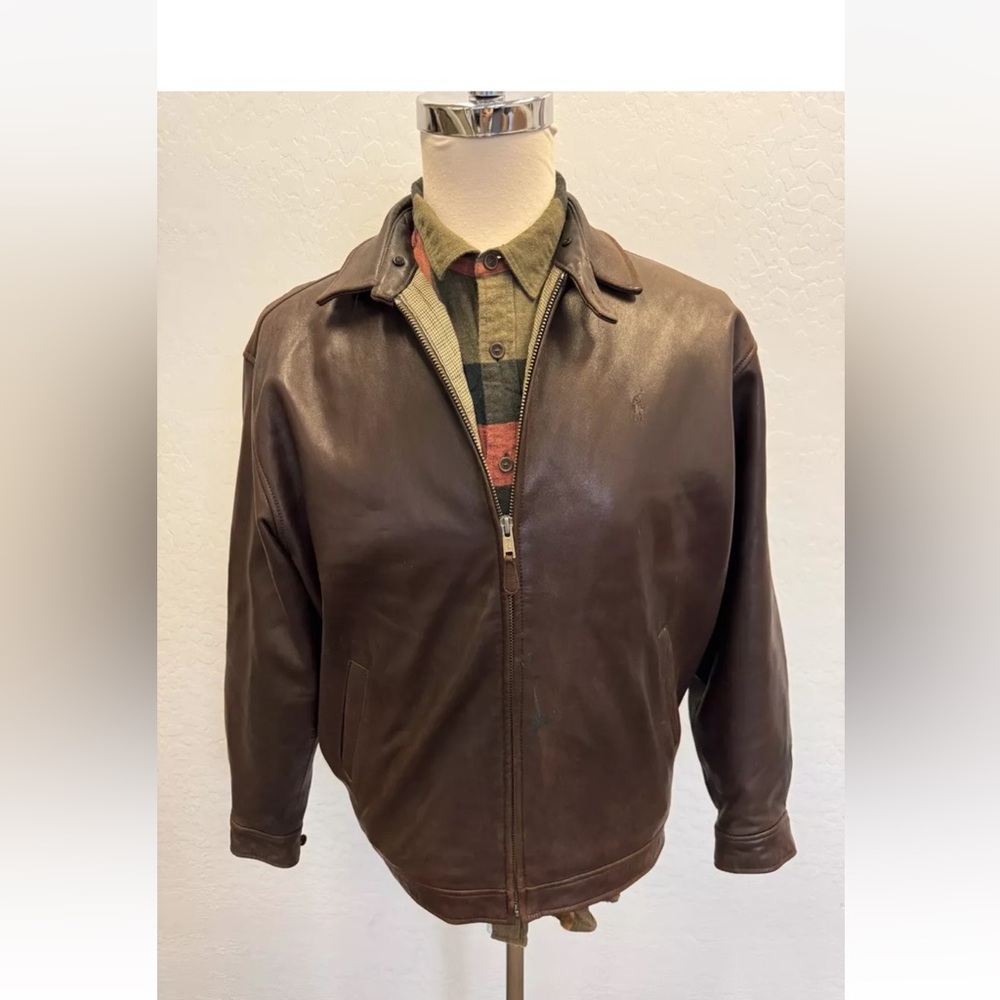 Polo by Ralph Lauren Vintage Biswing Leather Bomber Jacket in Brown Size L - Picture 1 of 16